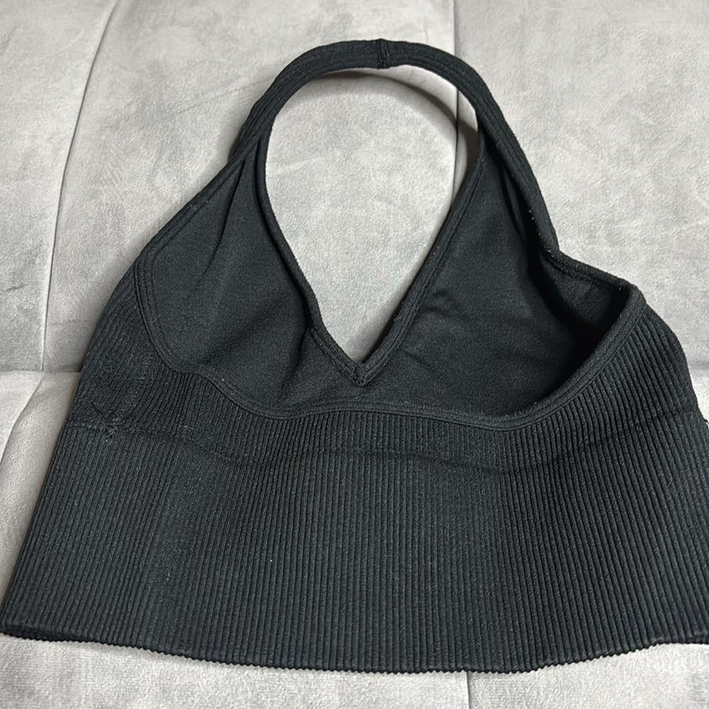 Black Ribbed Halter Bralette - Picture 2 of 4